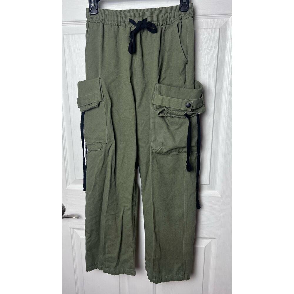 Women's Cargo Sweatpants Drawstring Wide Leg Pants Olive Green Size 2